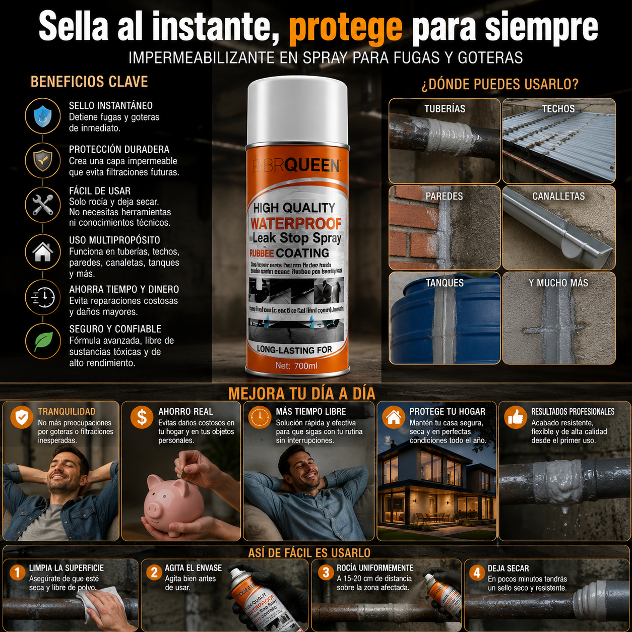 SEALSHIELD PRO™ | SELLA FILTRACIONES, GOTERAS Y GRIETAS EN MINUTOS PARA PROTEGER TU HOGAR