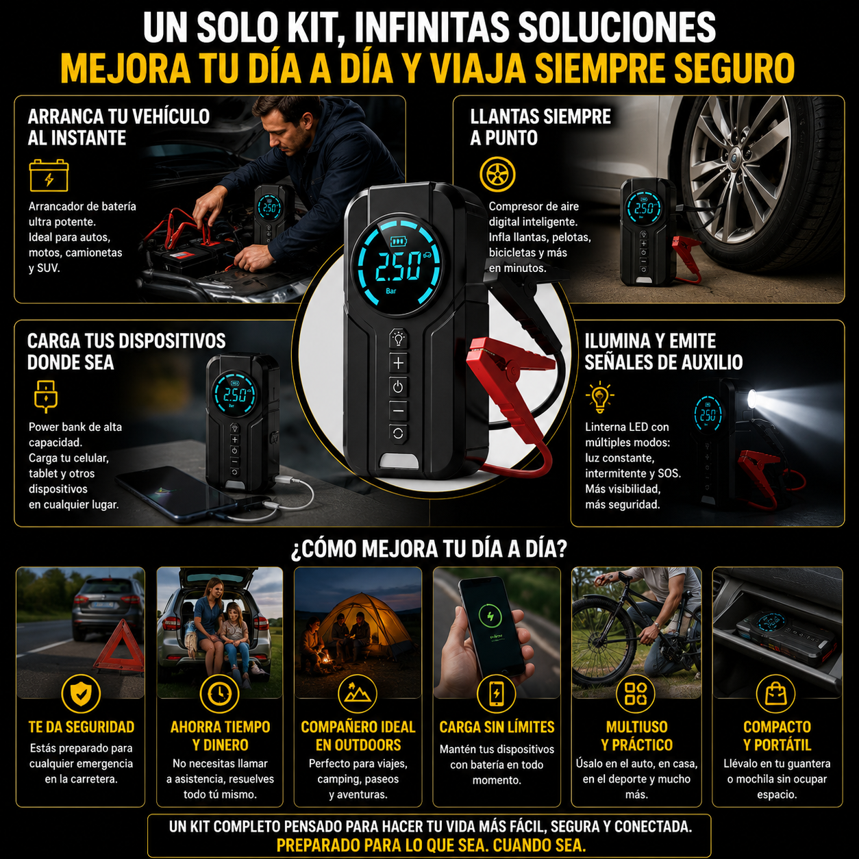 POWERRESCUE™ | ARRANCA TU VEHÍCULO, INFLA TUS LLANTAS Y RESUELVE EMERGENCIAS EN MINUTOS.