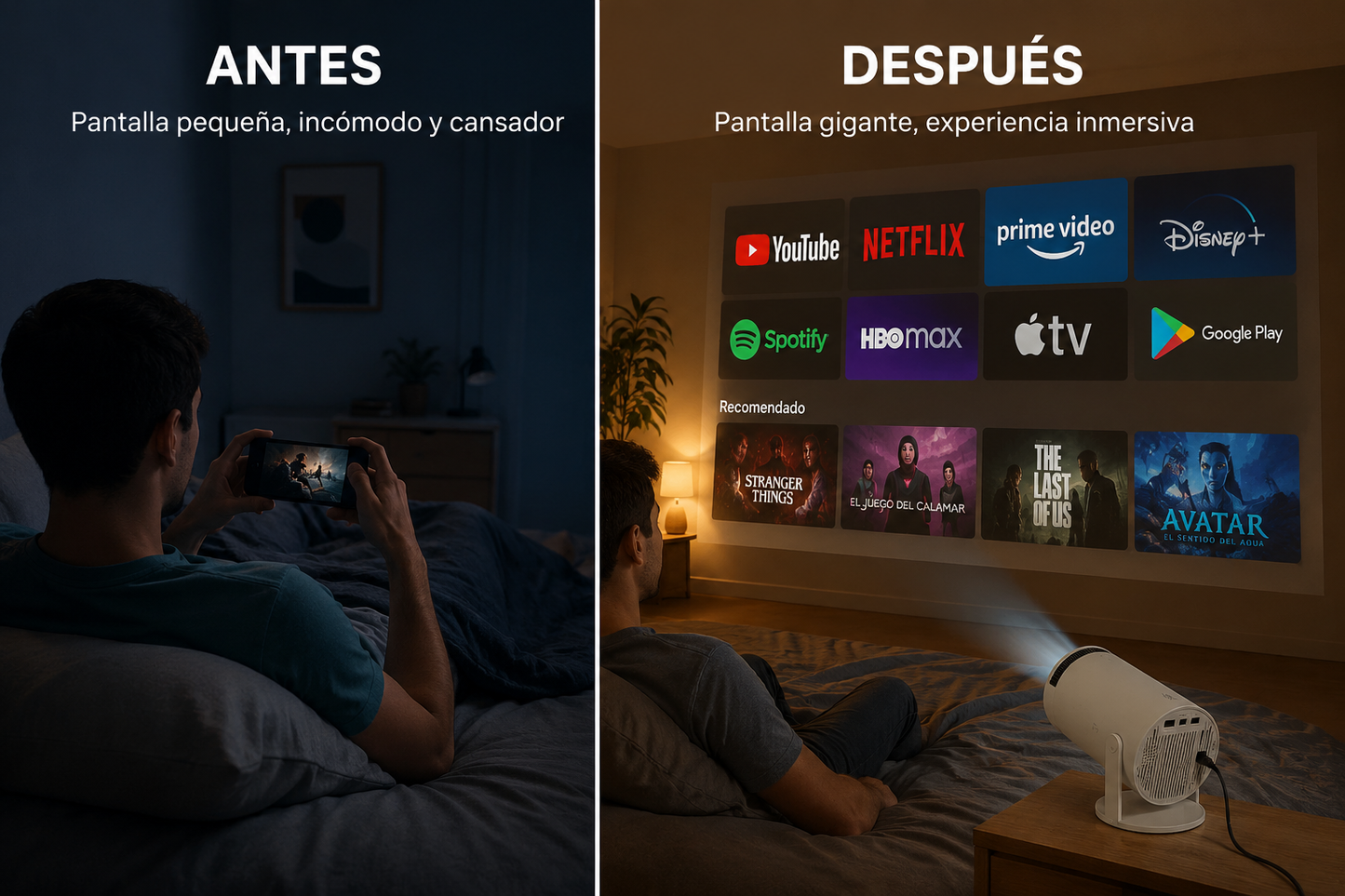 DUALVISION™|  TRANSFORMA CUALQUIER PARED EN UNA PANTALLA GIGANTE