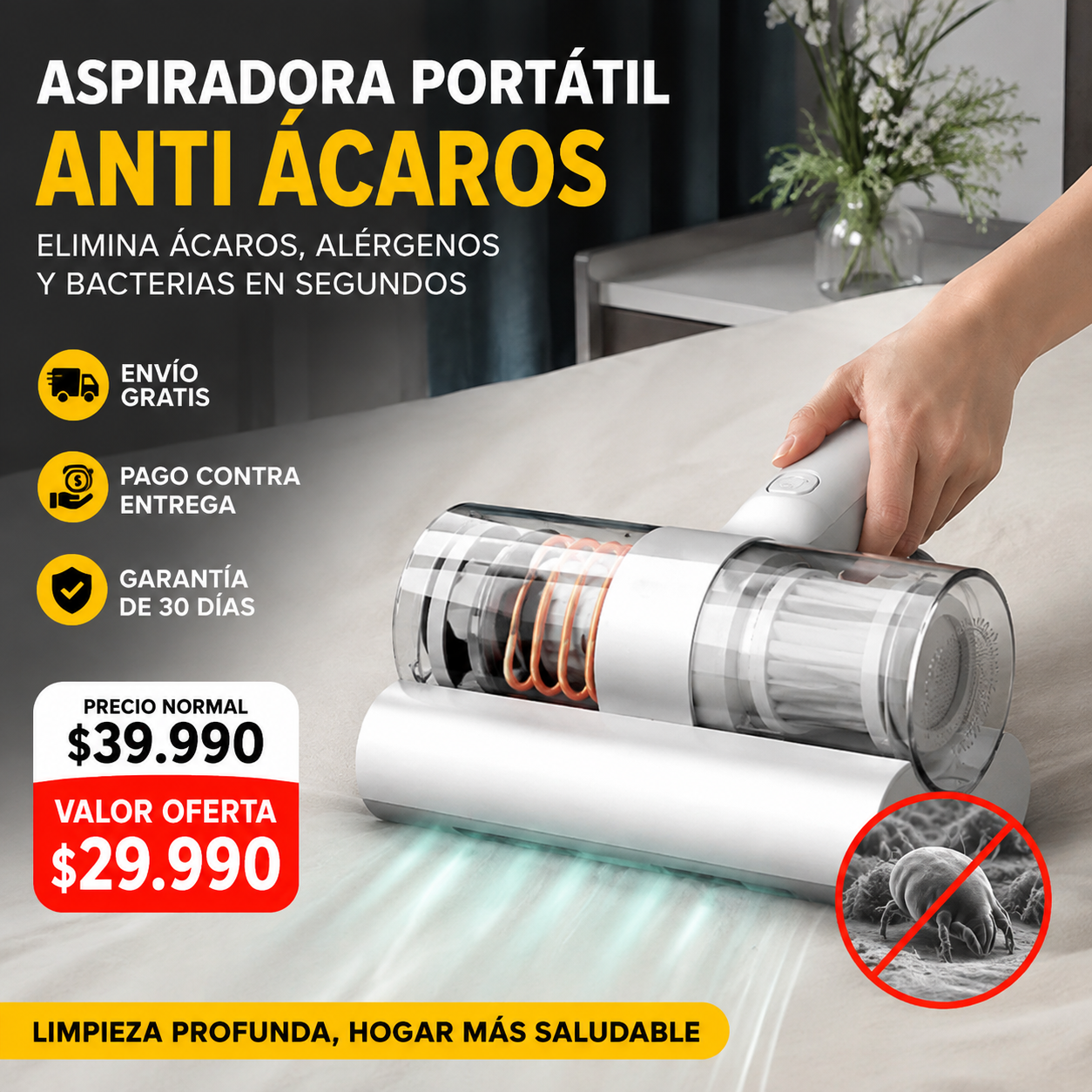 ÁCAROVAC™  ELIMINA ÁCAROS, POLVO Y ALÉRGENOS PARA DISFRUTAR DE UN HOGAR MÁS LIMPIO.