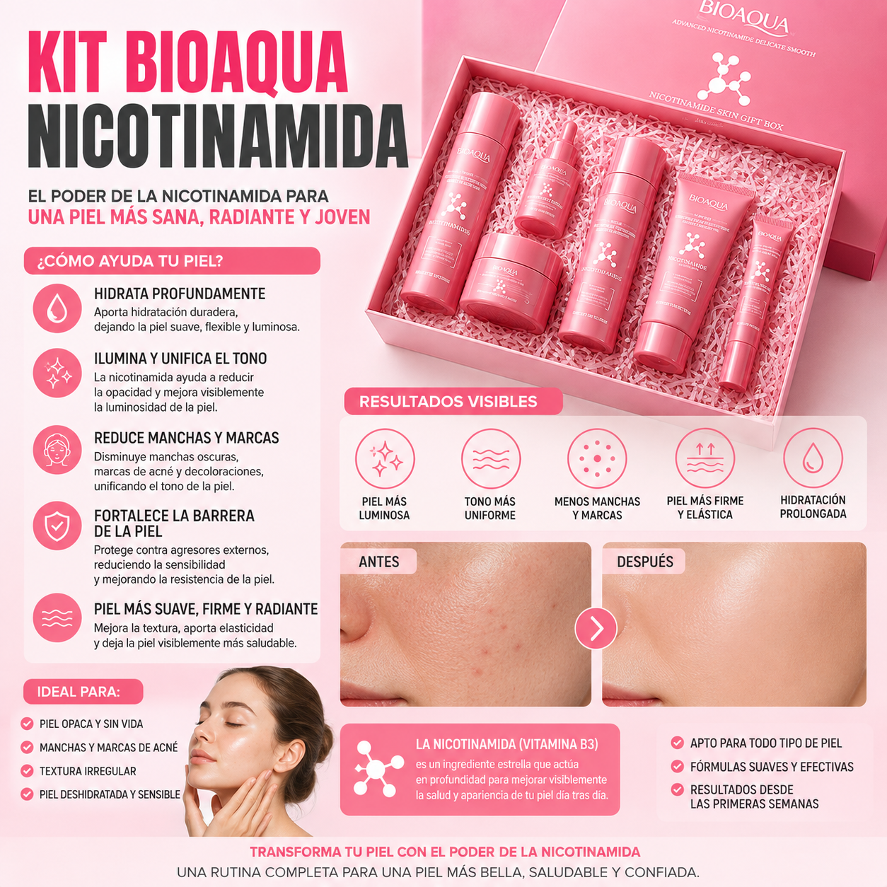 SKINCARE BIOAQUA ™ | RECUPERA EL BRILLO, LA SUAVIDAD Y LA UNIFORMIDAD DE TU PIEL CON UNA RUTINA COMPLETA
